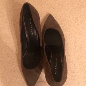 Elie Tahari size 7.5 grey suede shoes.